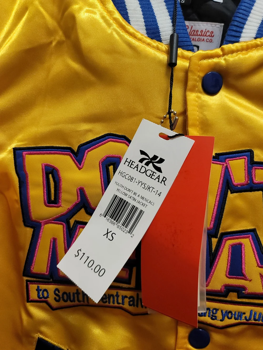 'Don't Be A Menace' - Kids Yellow Satin Bomber Jacket - X-Small - NWT